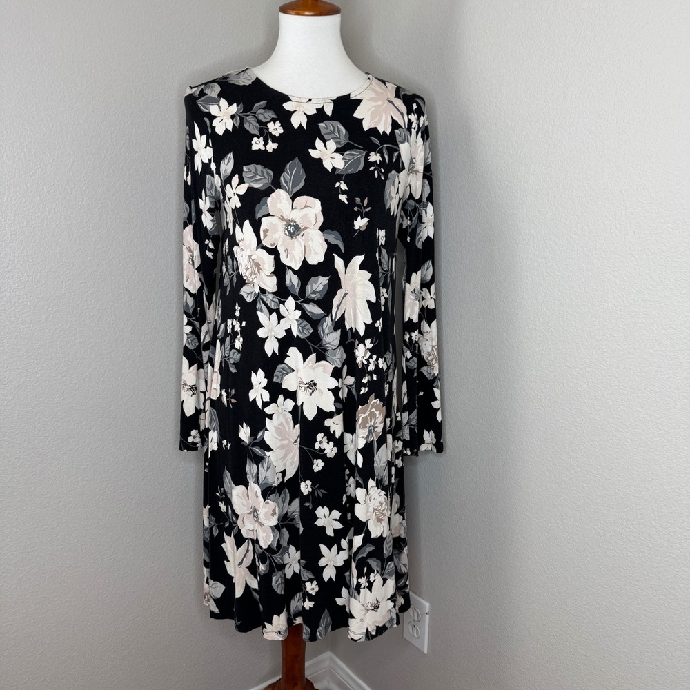 OLD NAVY Midi Floral Dress MED Neutrals A-Line Lightweight Casual Office‎